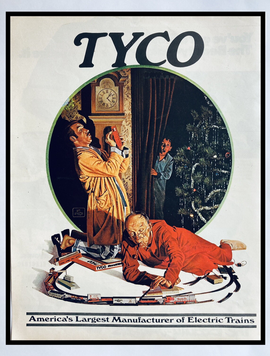 Vtg Tyco Electric Trains Print Ad 1960s Christmas Morning Playing With Train