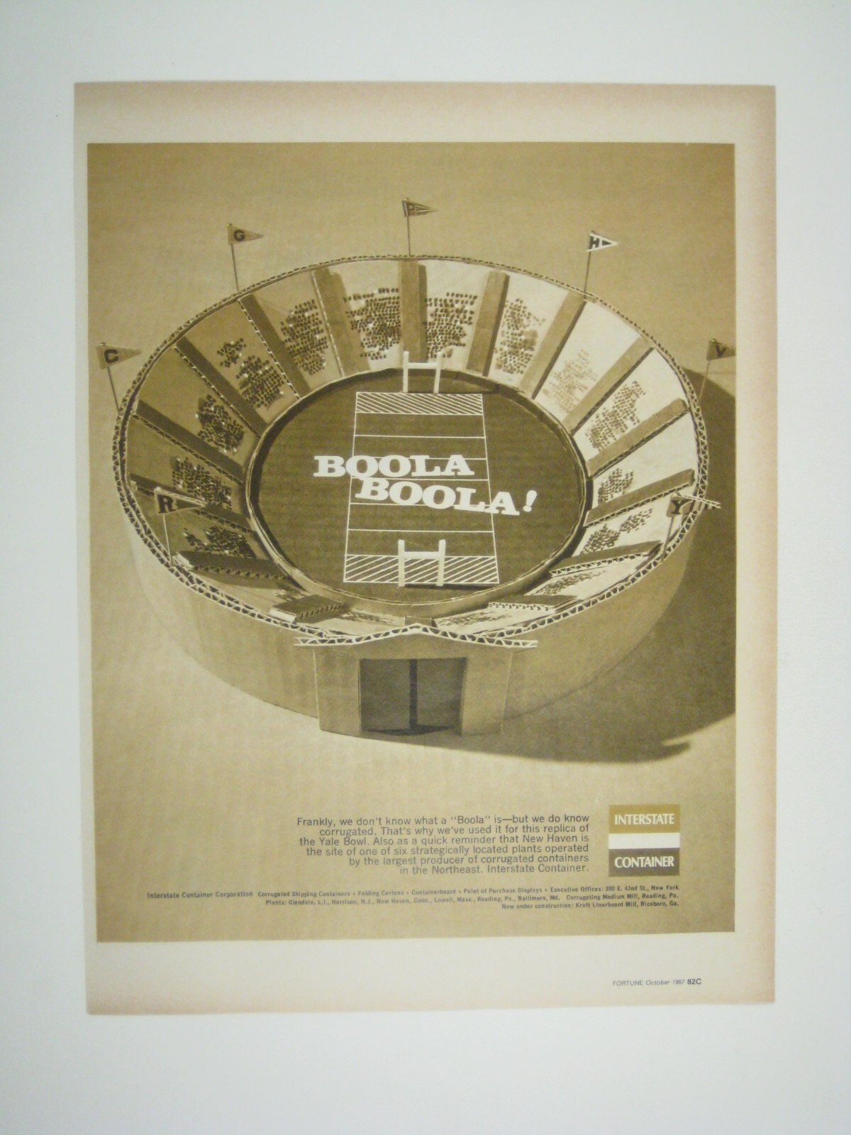 Boola Stadium Arena Cardboard 1967 Interstate Container Yale Bowl Replica Print