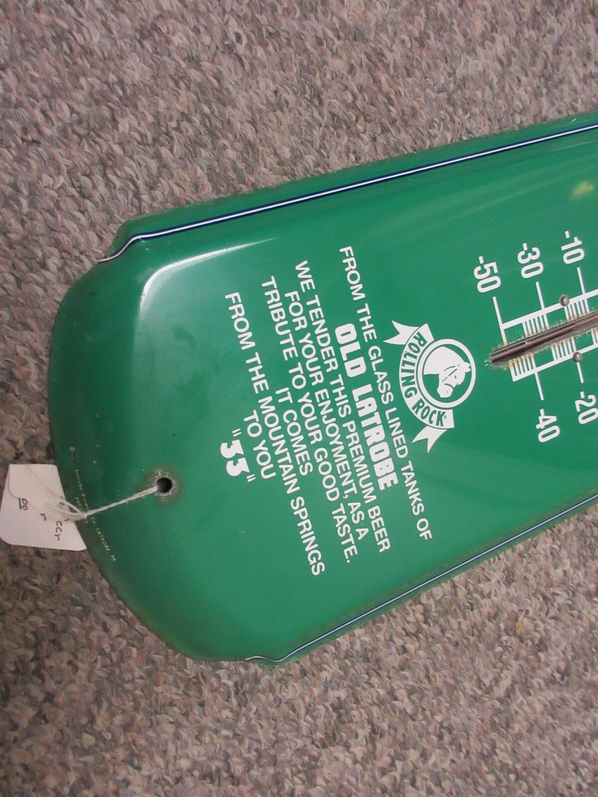 VINTAGE ADVERTISING ROLLING ROCK BEER TIN STORE THERMOMETER B-2948