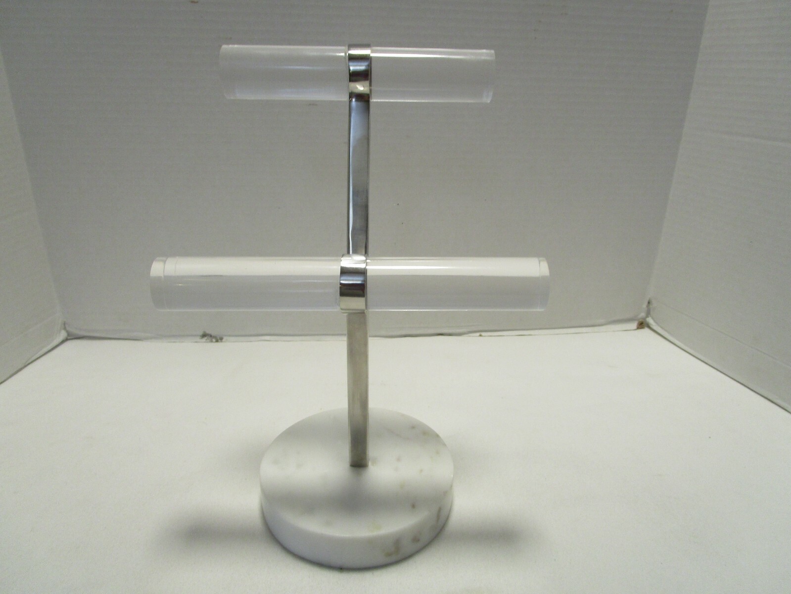 Vintage Marble Acrylic & Chrome Stand Display 2-Tier Jewelry Organizer 1970s