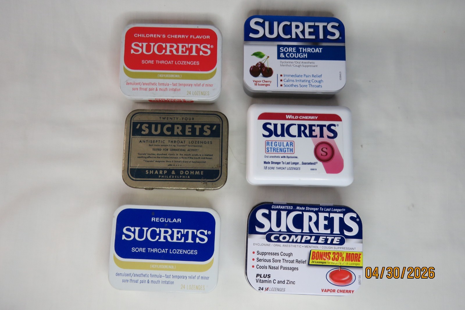 Vintage Lot of 6 SUCRETS Advertising Tins