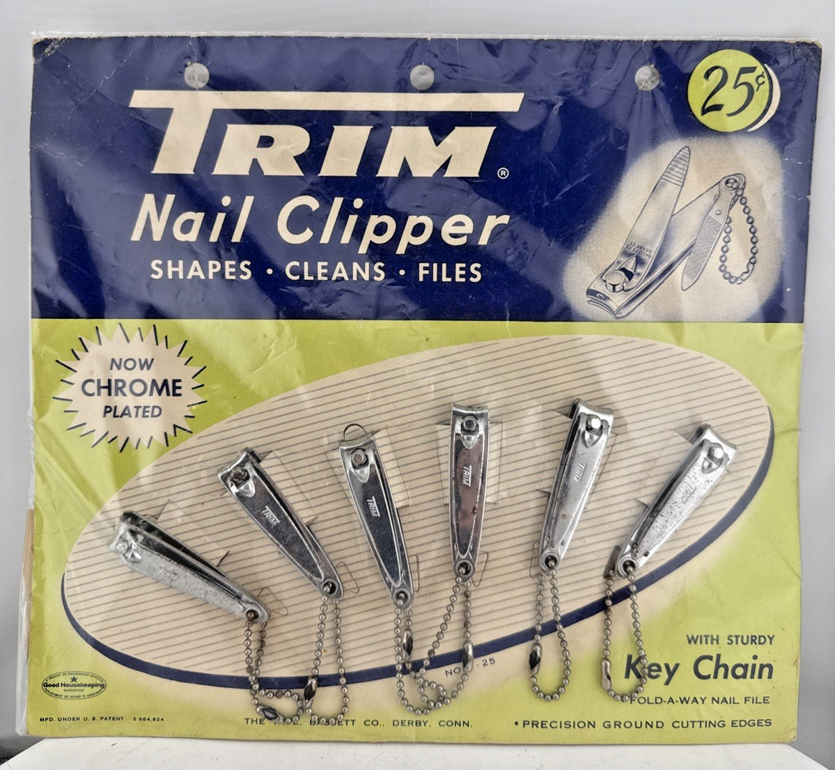 Vtg Novelty Key Chain TRIM Nail Clipper Chrome Plate Original Store Display of 6