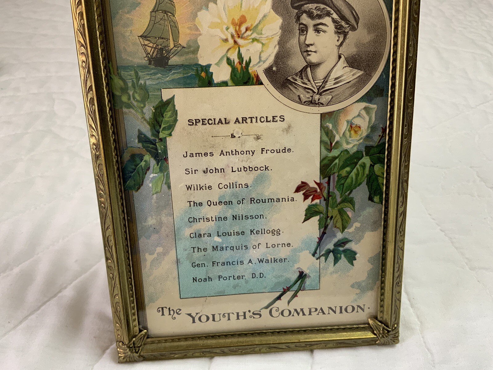 Vintage Antique Victorian Trade Card Ephemera Framed, Victorian Boy, Companion