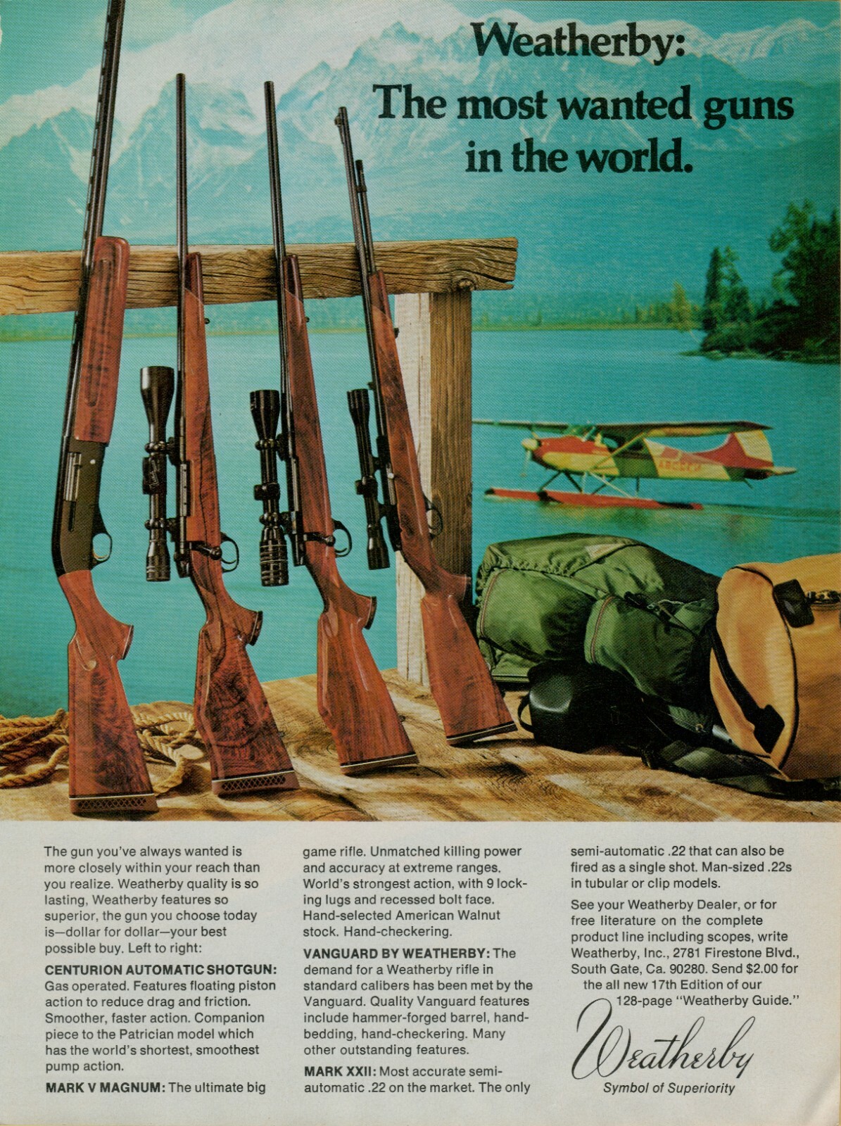 1974 Weatherby Centurion Shotgun Mark V Big Game Seaplane Lake Vintage Print Ad