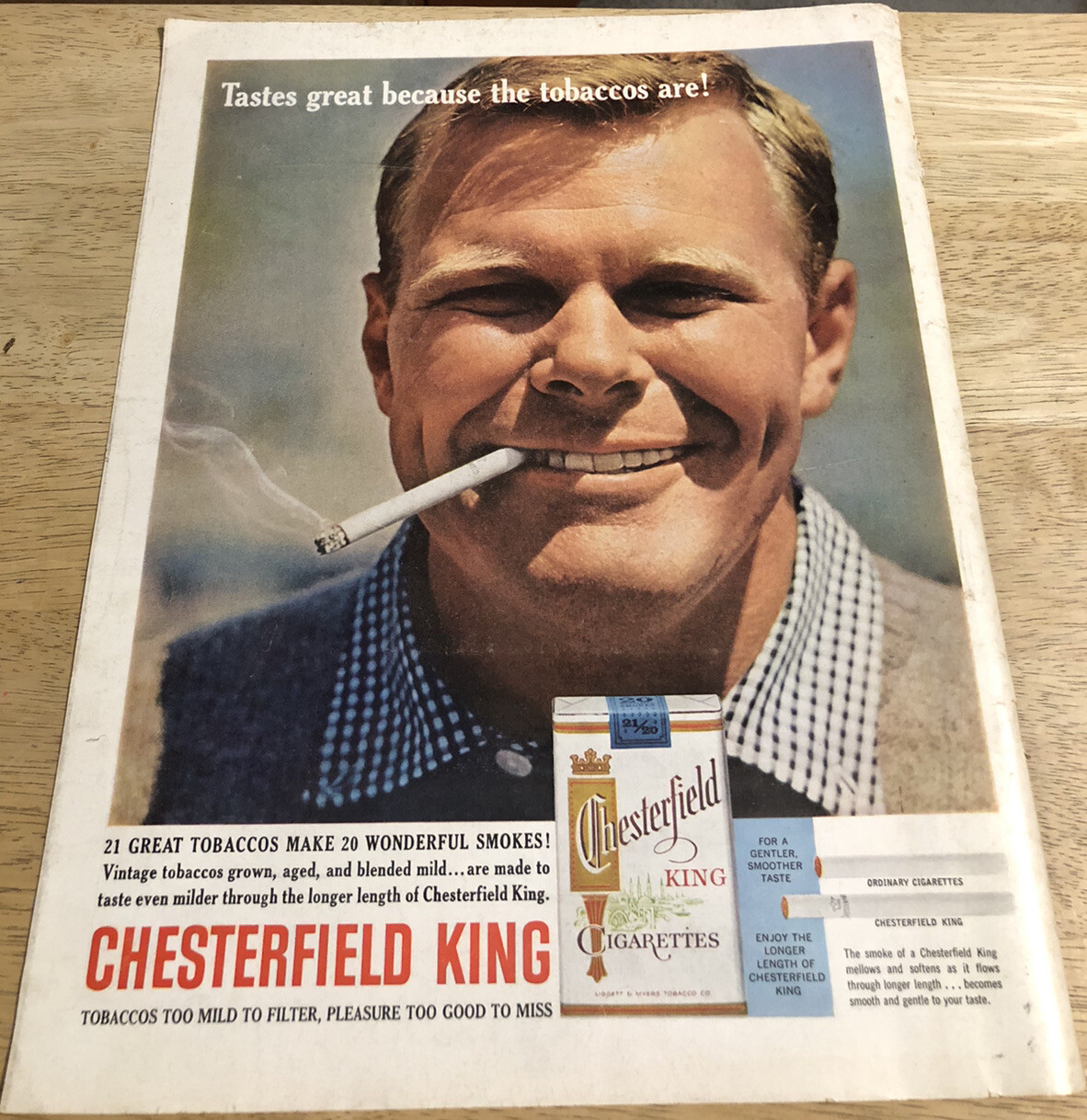 1962 CHESTERFIELD KING CIGARETTES / I W HARPER BOURBON – Vintage Print Ad