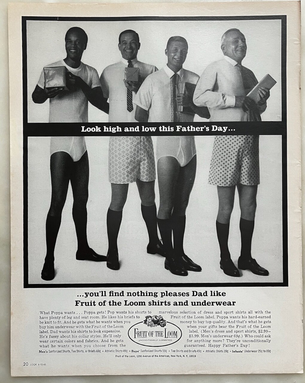 1965 magazine ad for Fruit of the Loom – Father’s Day, nothing pleases dad more