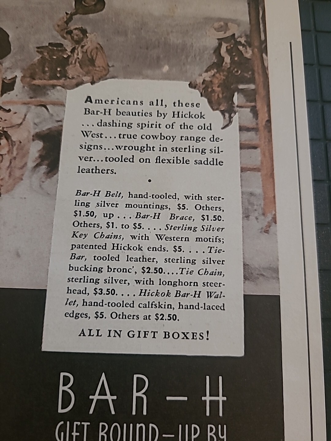 Bar-H Belts Hickok WW2 Print Ad Advertisement 1942 Vintage 5×14