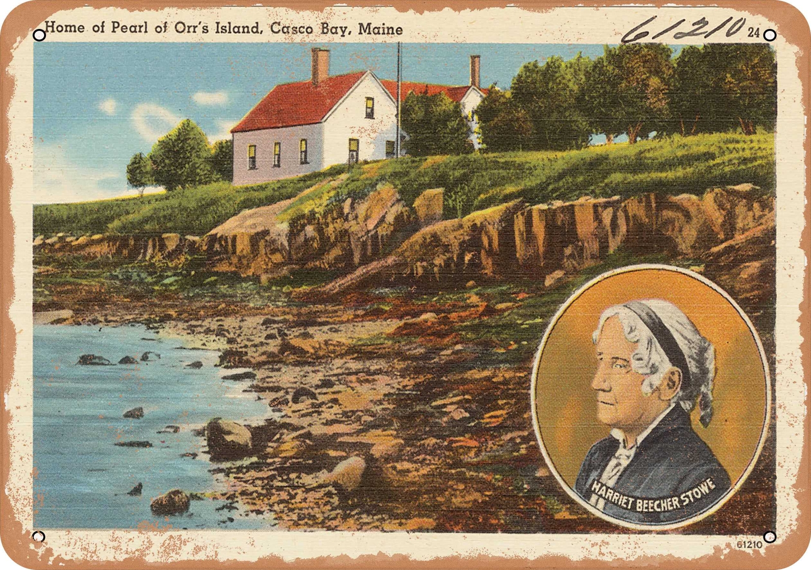 METAL SIGN – Maine Postcard – Home of Pearl of Orr’s Island, Casco Bay, Maine