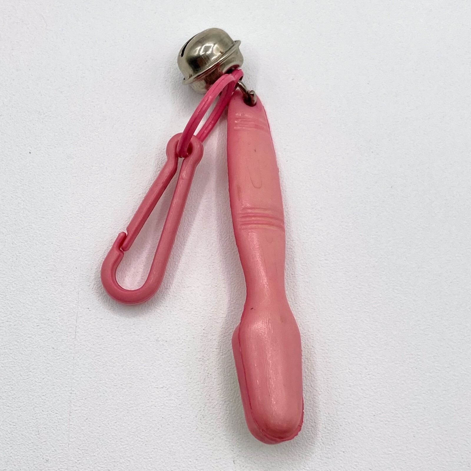 VTG 80s Plastic Clip On 80s Bell Charm Pink Toothbrush with Pink Clip NOS