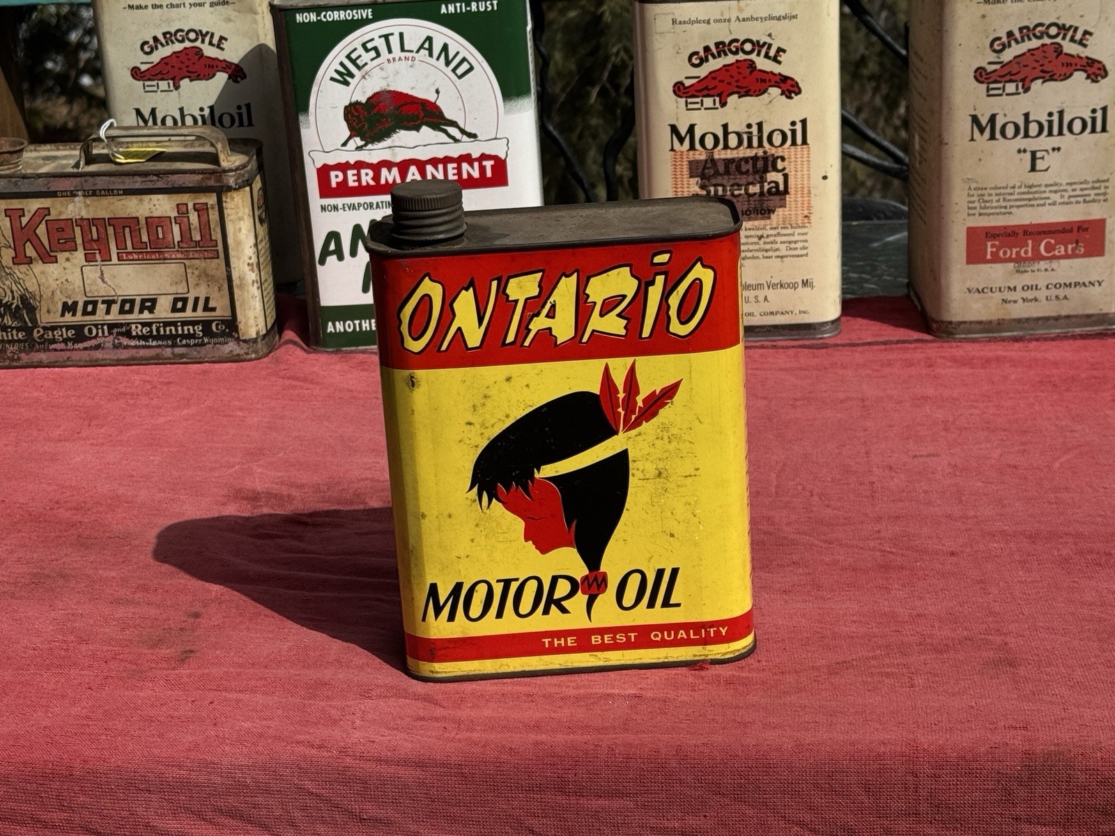 Vintage Rare Ontario Motor Oil Can with Indian Graphics Gas liter size