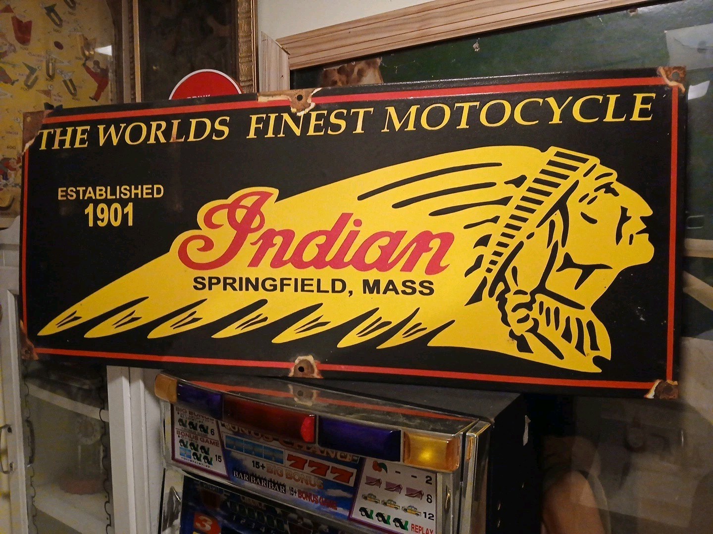 Large Vtg Indian Motorcycle 3ft Porcelain Sign Rare Chief Biker Parts Dealer