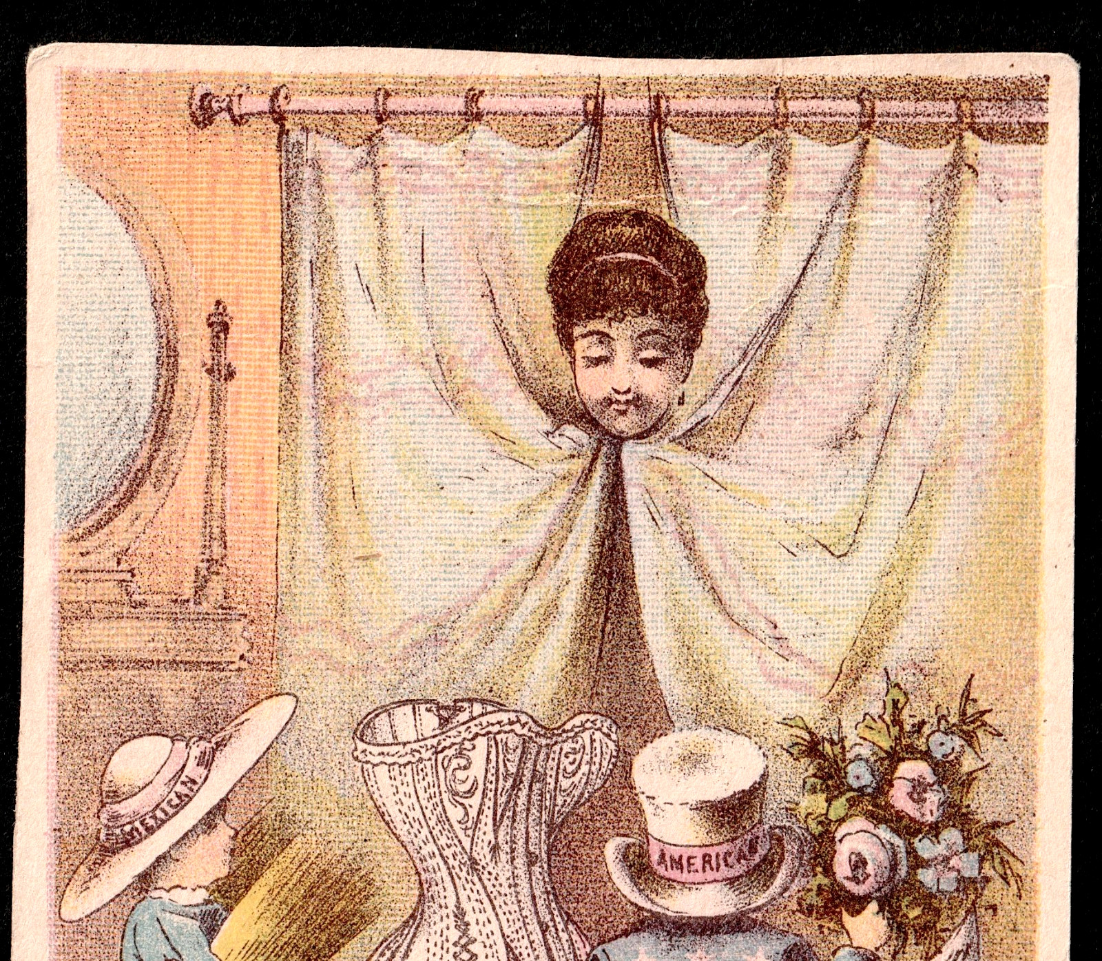 Antique Victorian Corset Uncle Sam Courting Warner Bros Coraline Trade Card j.US