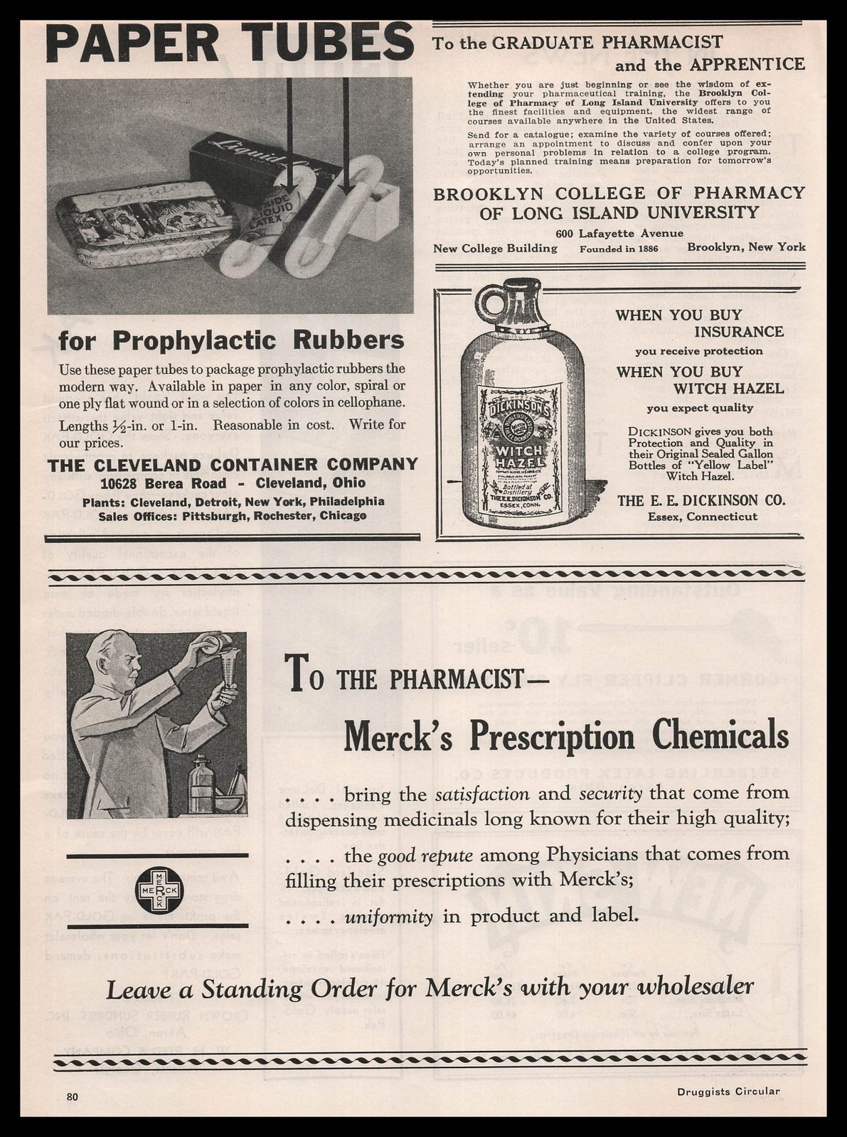 1933 The Cleveland Container Co. Ohio Prophylactic Rubbers Paper Tubes Print Ad