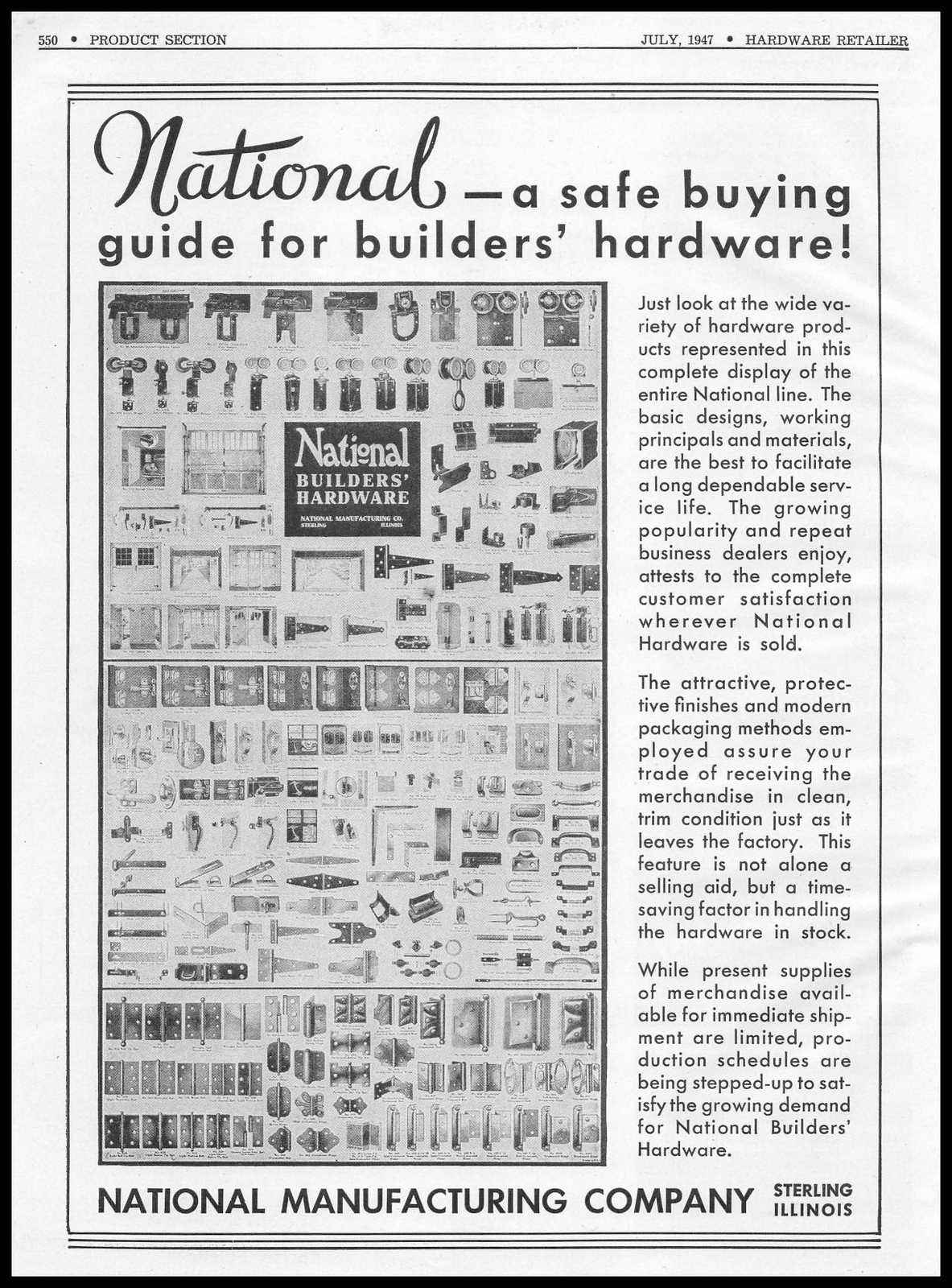 1947 National Manufacturing Company Sterling Illinois Cabinet Hardware Print Ad