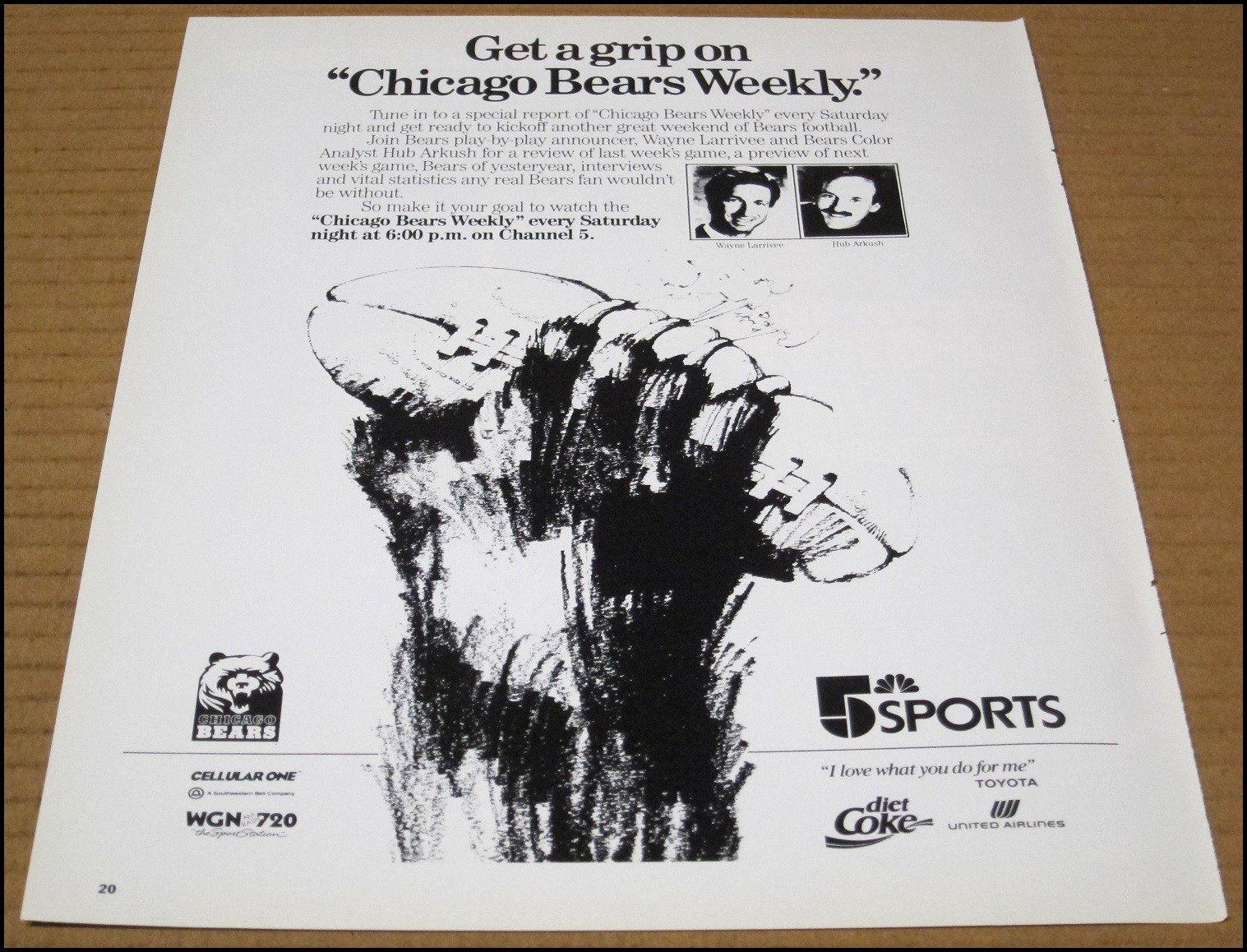 1990 Neal Anderson Eyewitness Sports ABC 7 Chicago TV Print Ad Bears News VTG RB