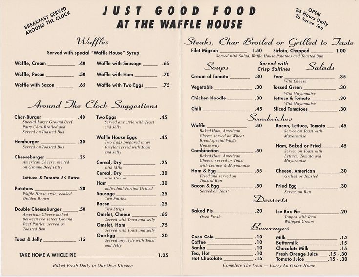 Vintage Waffle House Restaurant Menu Photo Print Reproduction 8 x 10