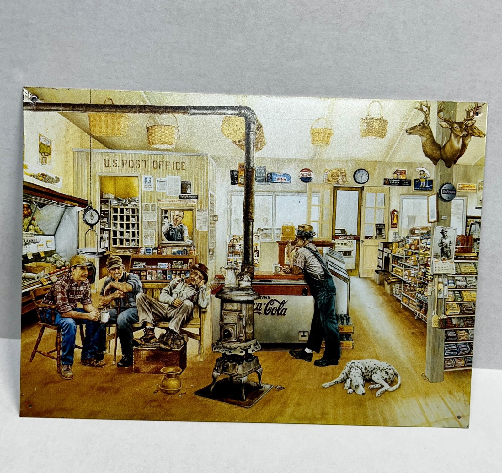Picture of 1950’s Country Store with U.S. Post Office. On Tin. 15”x12”