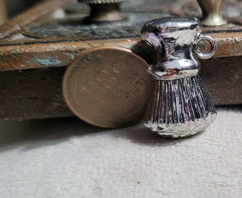 Vintage plastic Silver Chrome SHAVING BRUSH gumball charm prize jewelry