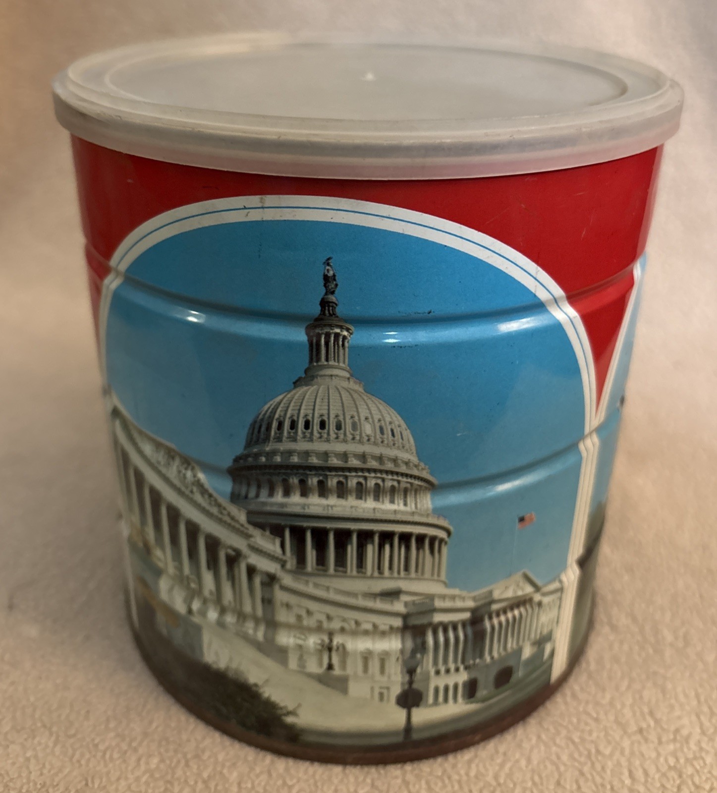 Vintage Hills Bros Coffee Can 1970 White House ~ Capital ~ Lincoln Memorial USA