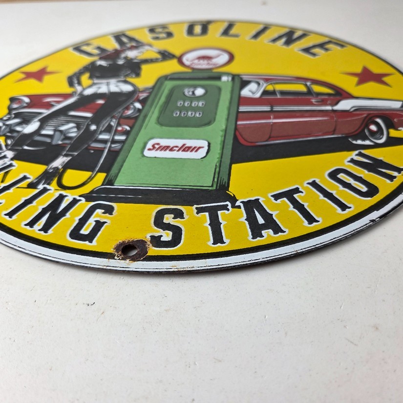 Vintage Sinclair Gasoline Sign – Pump Attendant Gas Oil Station Porcelain Sign