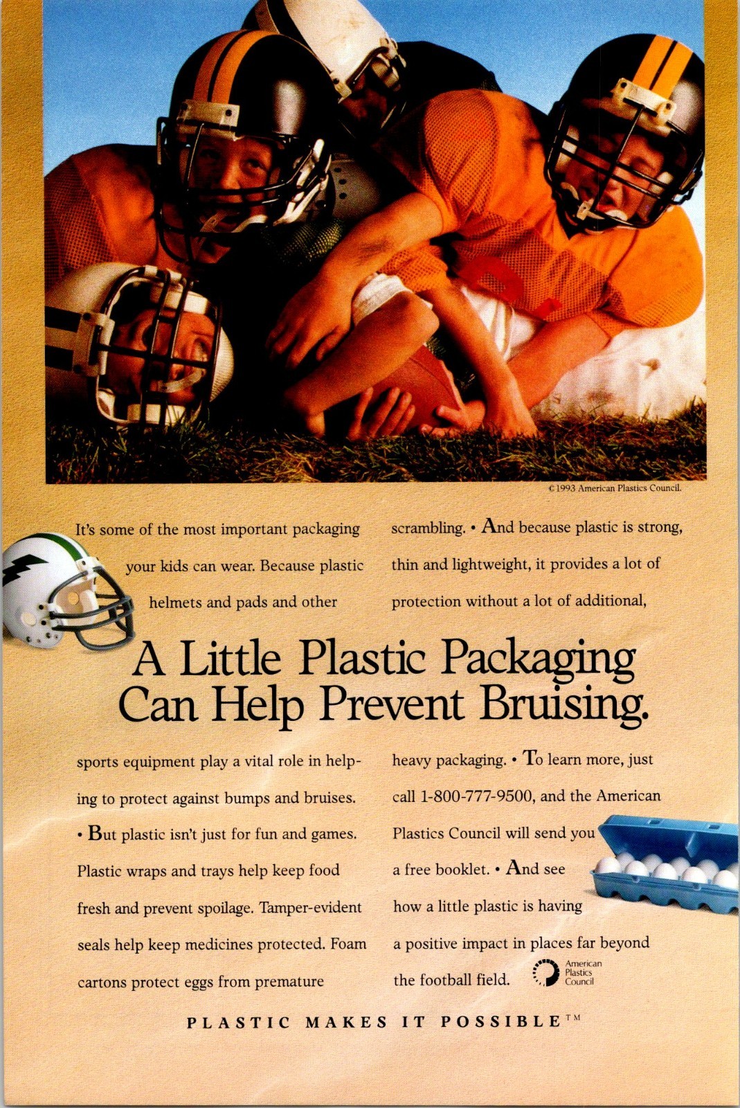 American Plastics Council Prevent Bruising Vintage Print Ad