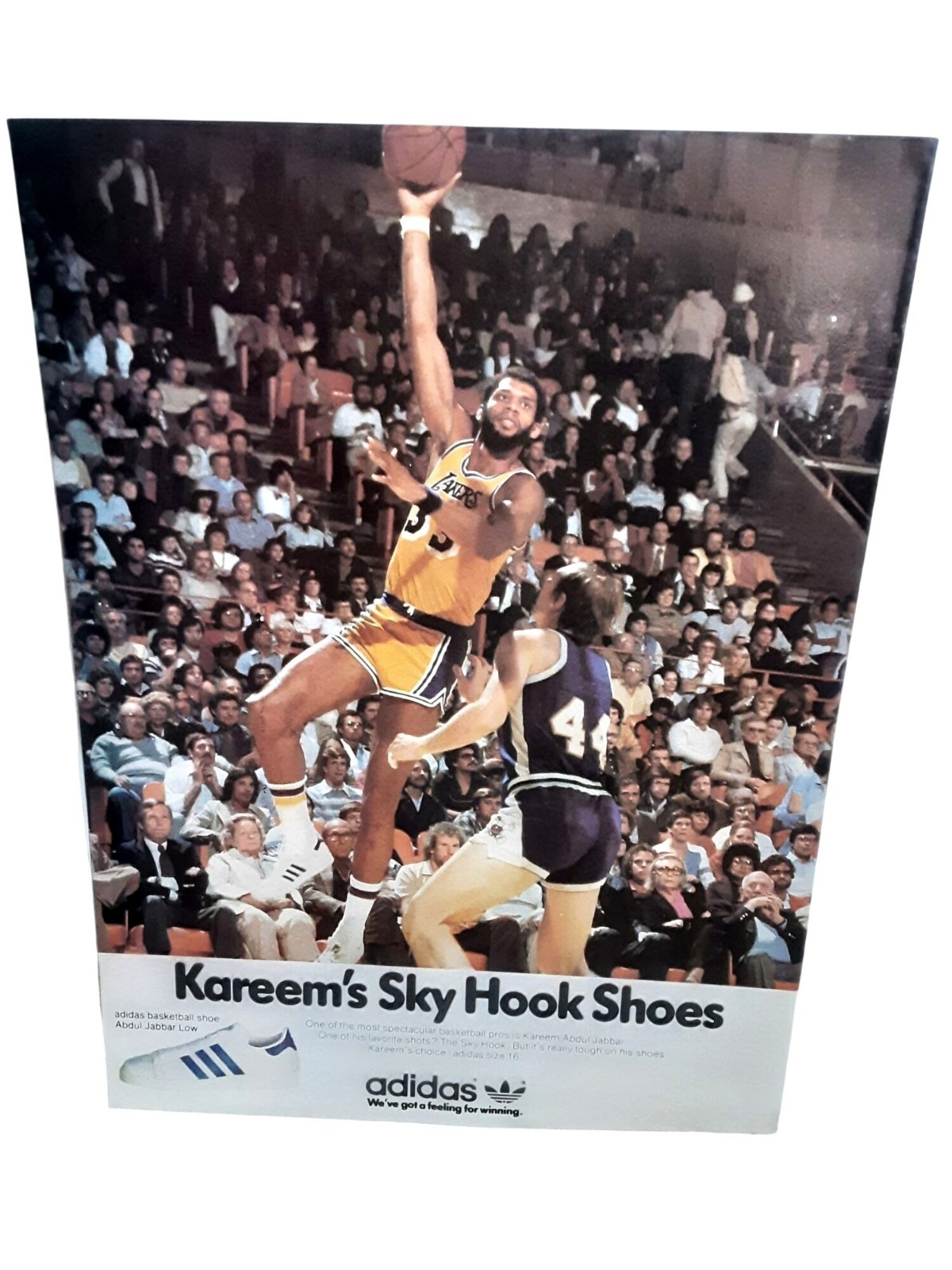 1981 Kareem Abdul Jabbar Adidas Sky Hook Shoes Lakers Vintage Ad