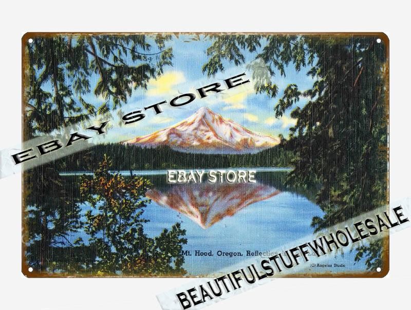 1930-45 Mt. Hood, Oregon, reflection Lost Lake tin sign apartment decorating