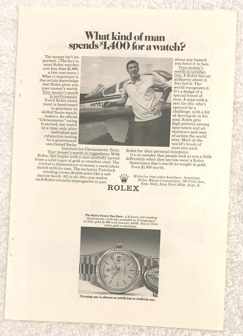 1972 Rolex Watch Print Ad – Full Page Advertisement Oyster. Vintage
