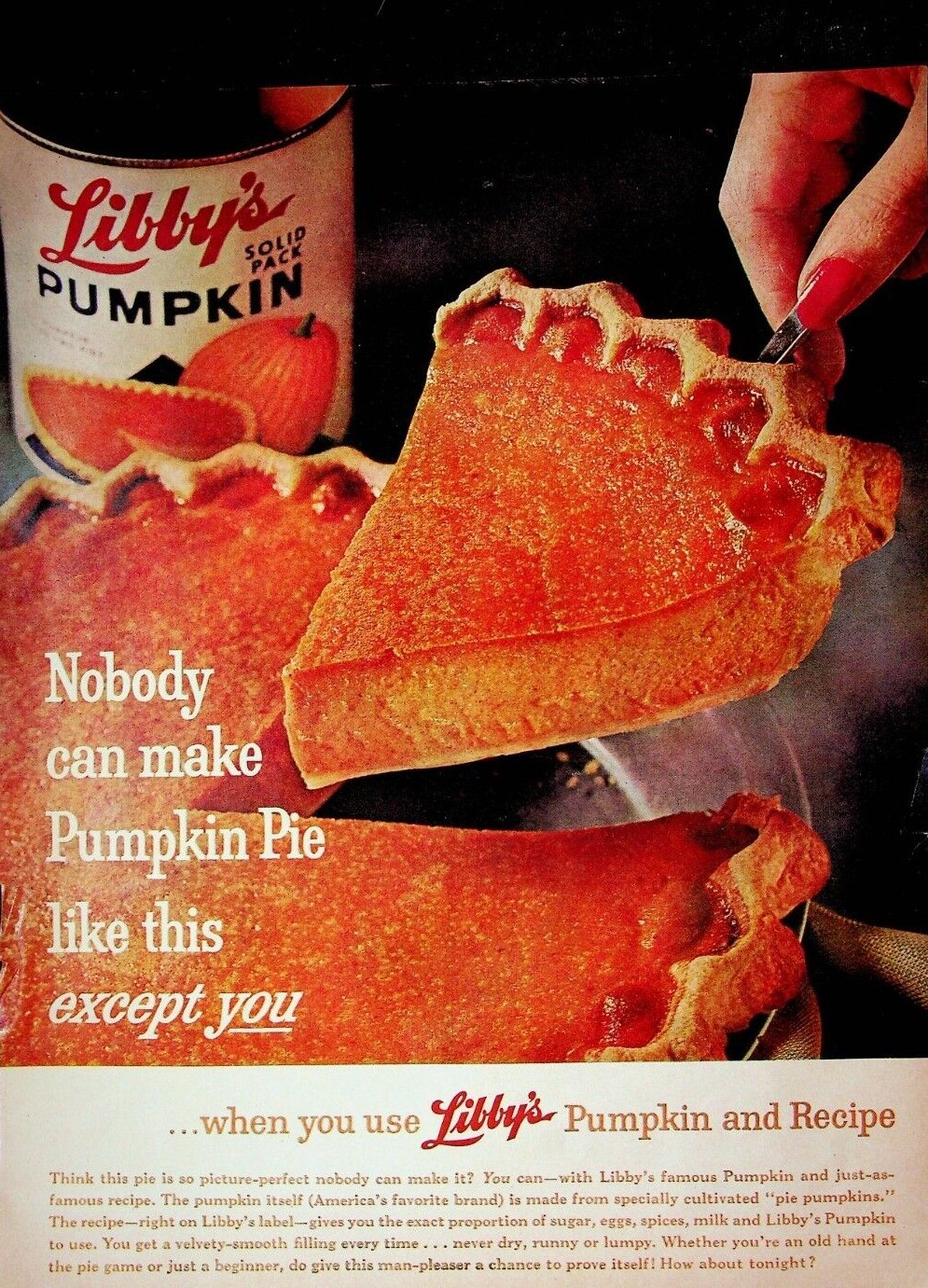Libby’s Pumpkin and Recipe,1961 McCall’s, VTG Print Ad, Pumpkin Pie, Thanksgivin