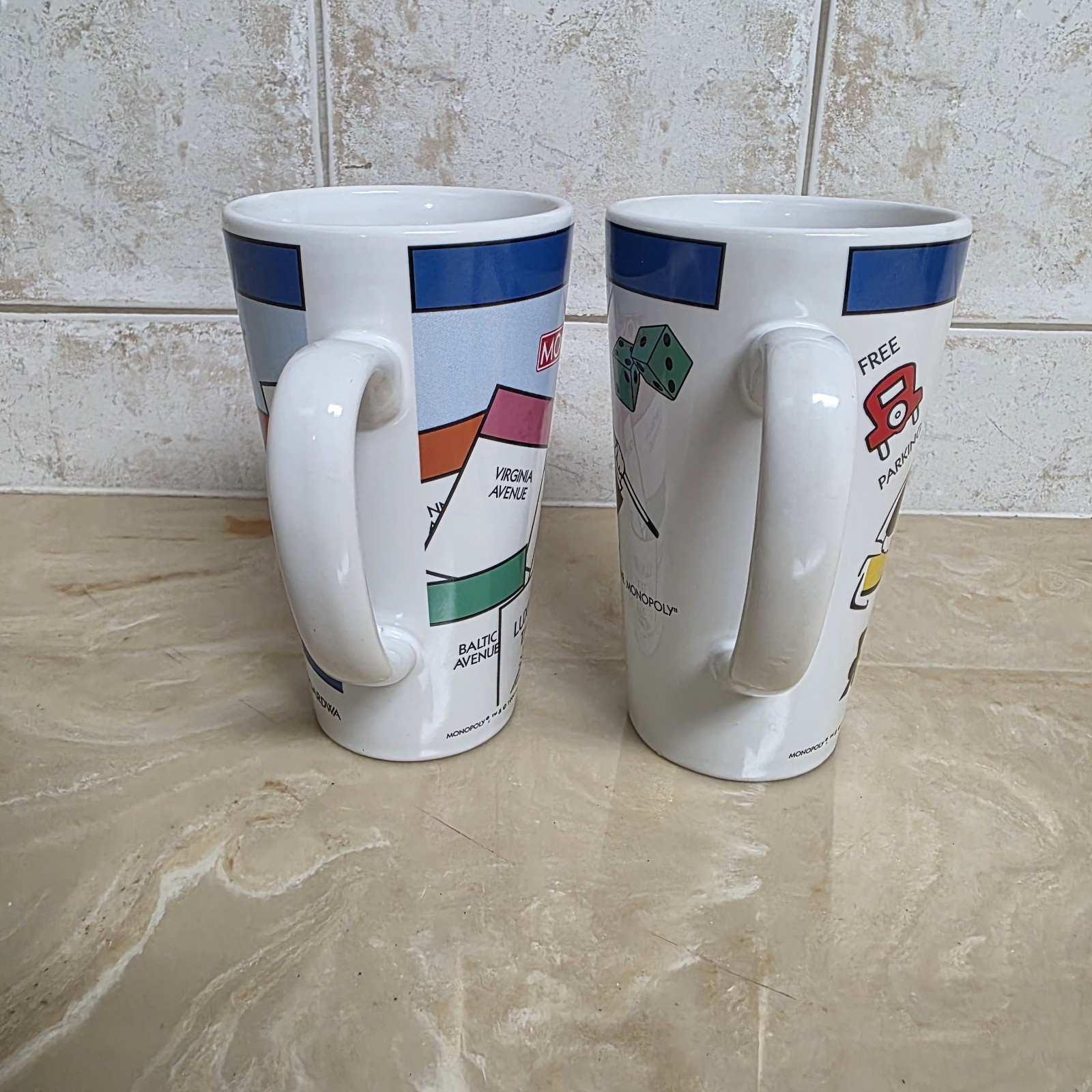 Monopoly Boardwalk & Property Cards Coffee Mugs Set of 2 – 1999 Collectible