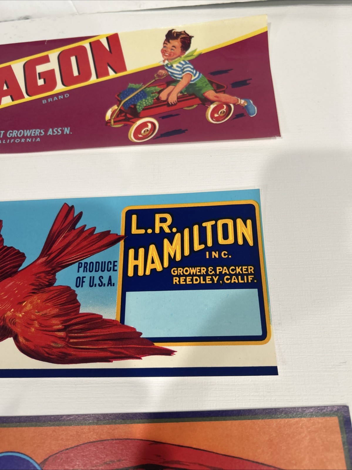 RED WING Red Robin Red Wagon Produce Crate Labels Reedley Sanger California