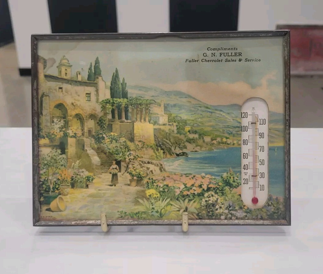 Early Fuller Chevrolet Sales Service Picture Thermometer Works