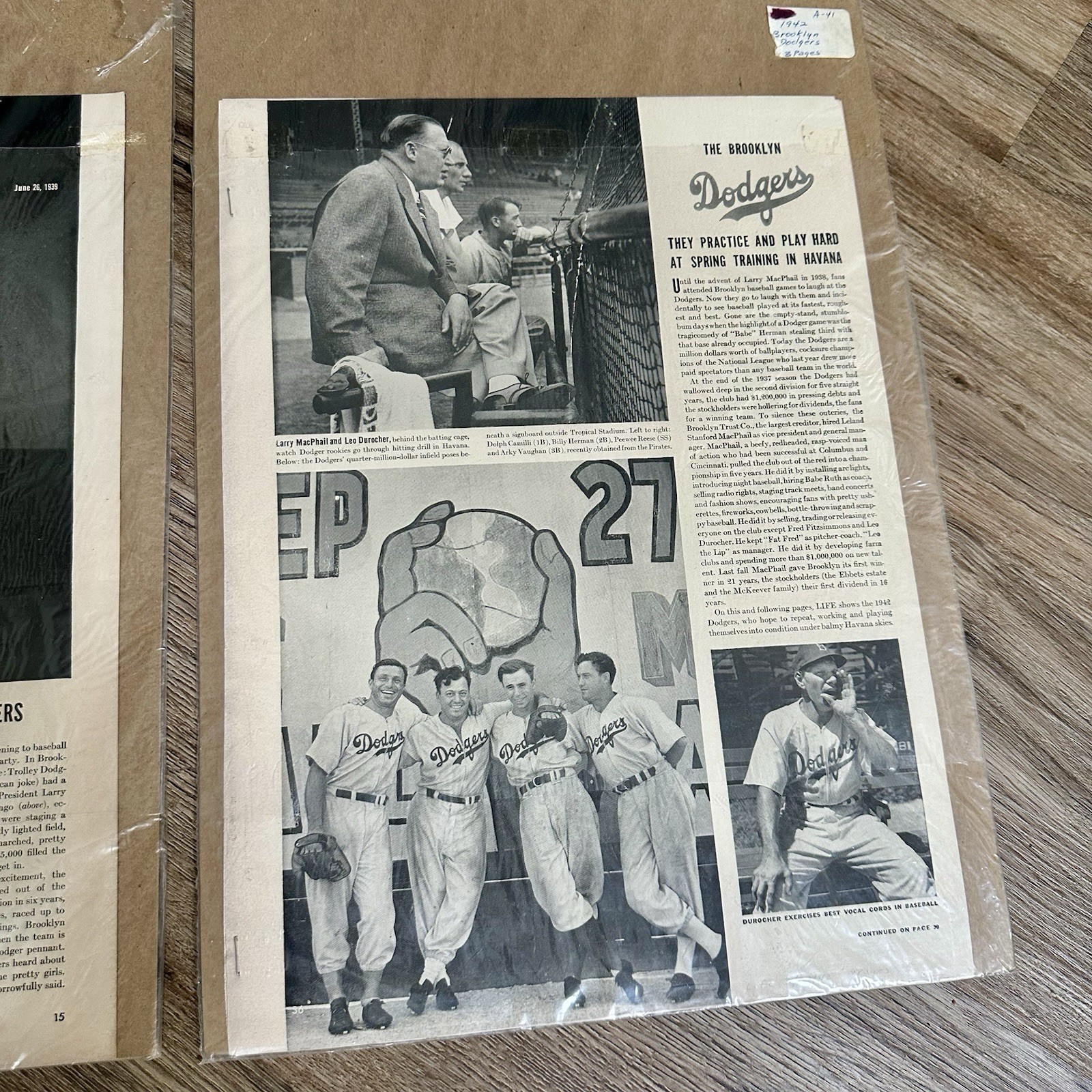 Brooklyn Dodgers Vintage 1940s-1960s Life Magazine Article 5 Pages Baseball