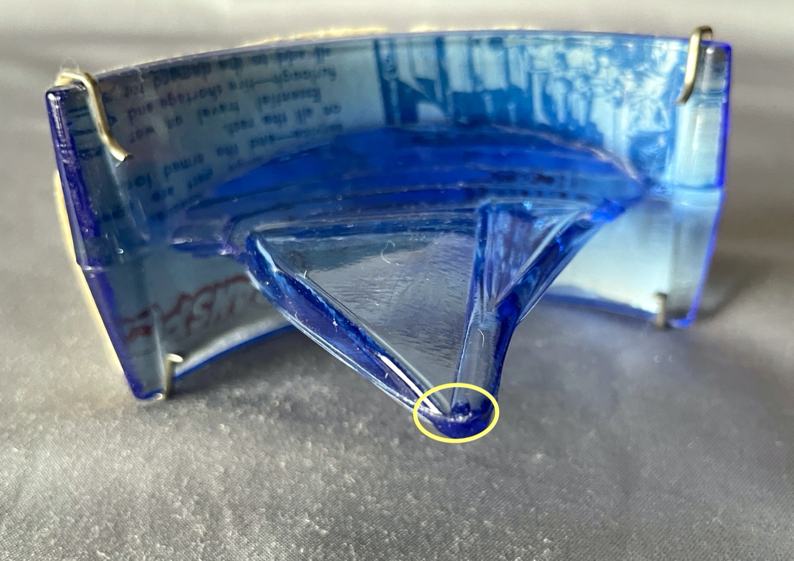 Vtg 1930’s Art Deco Houze Glass Cobalt Blue SAILBOAT Rocker INK BLOTTER – 3 1/2″