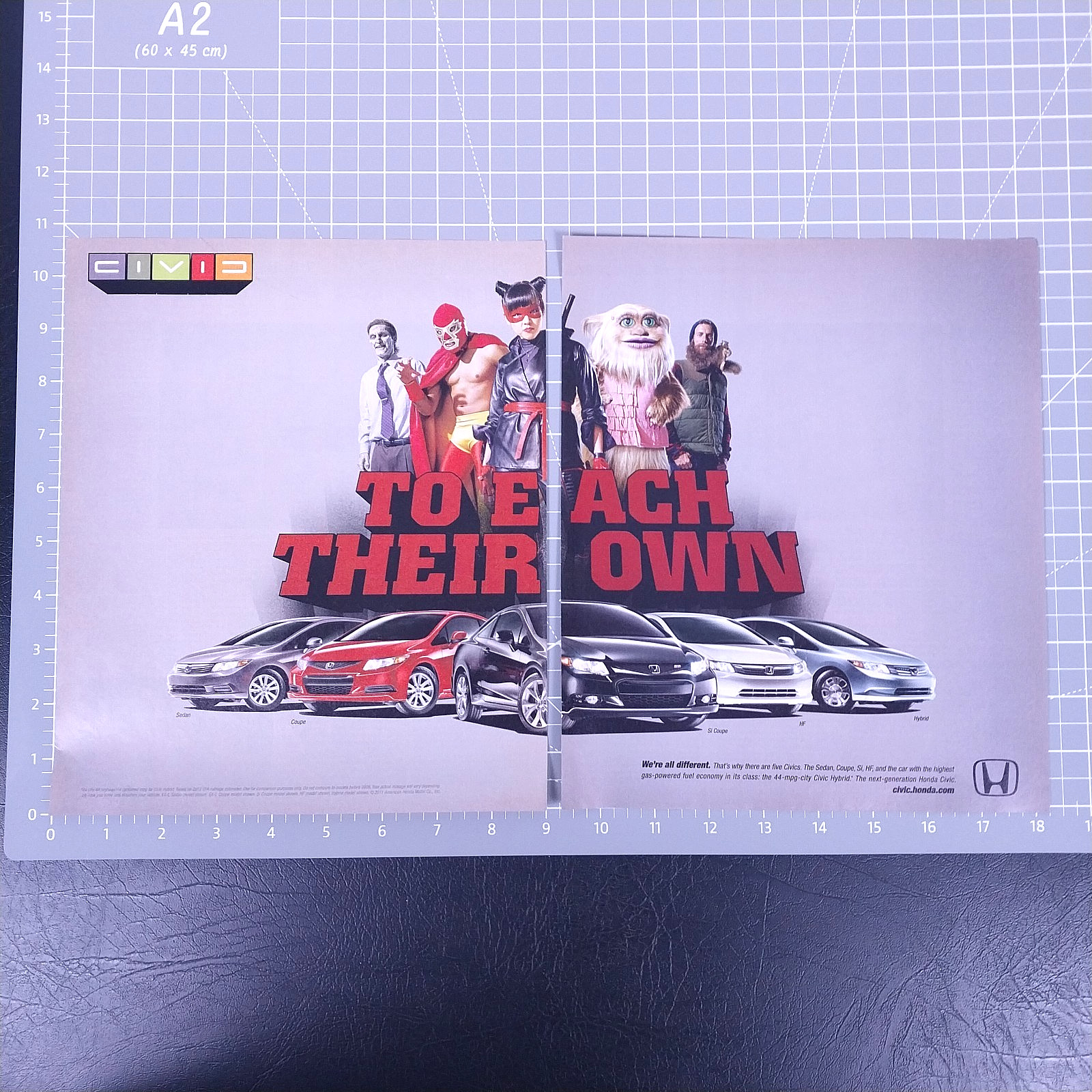 Honda Civic Car “To Each Their Own” 2011 Original Double 2 Page Spread Print Ad