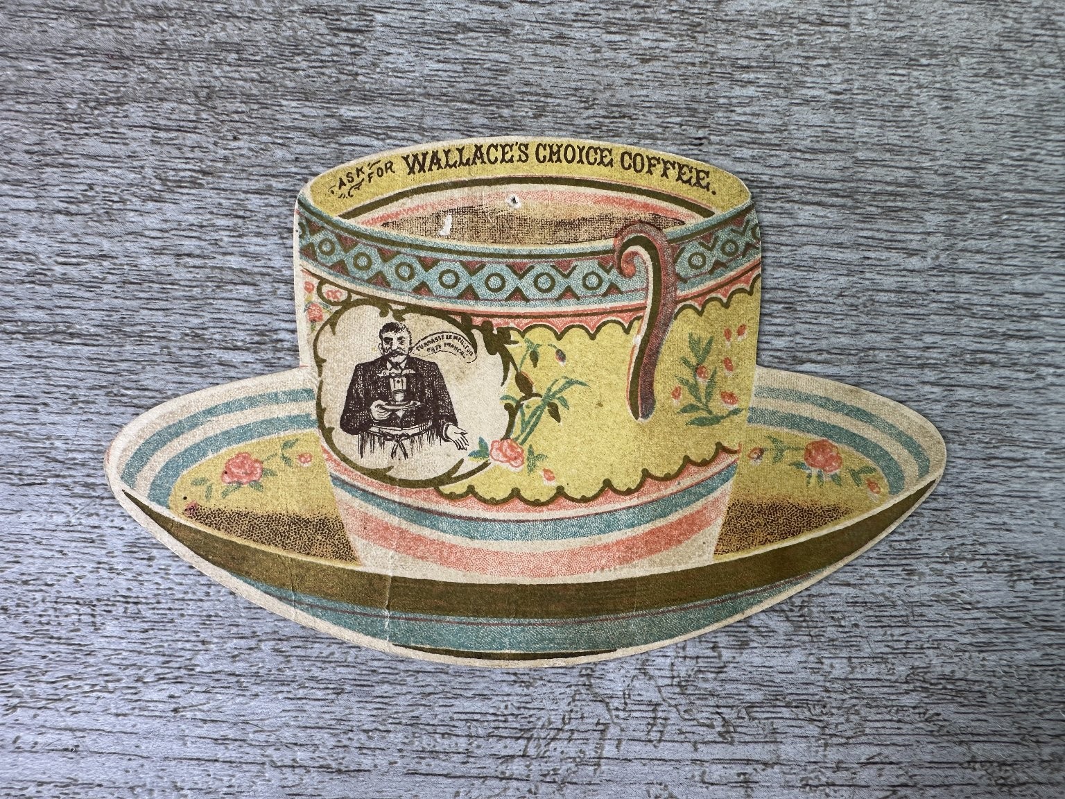 Victorian Wallace’s Choice Coffee Die-Cut Trade Card Cup & Saucer Chromo