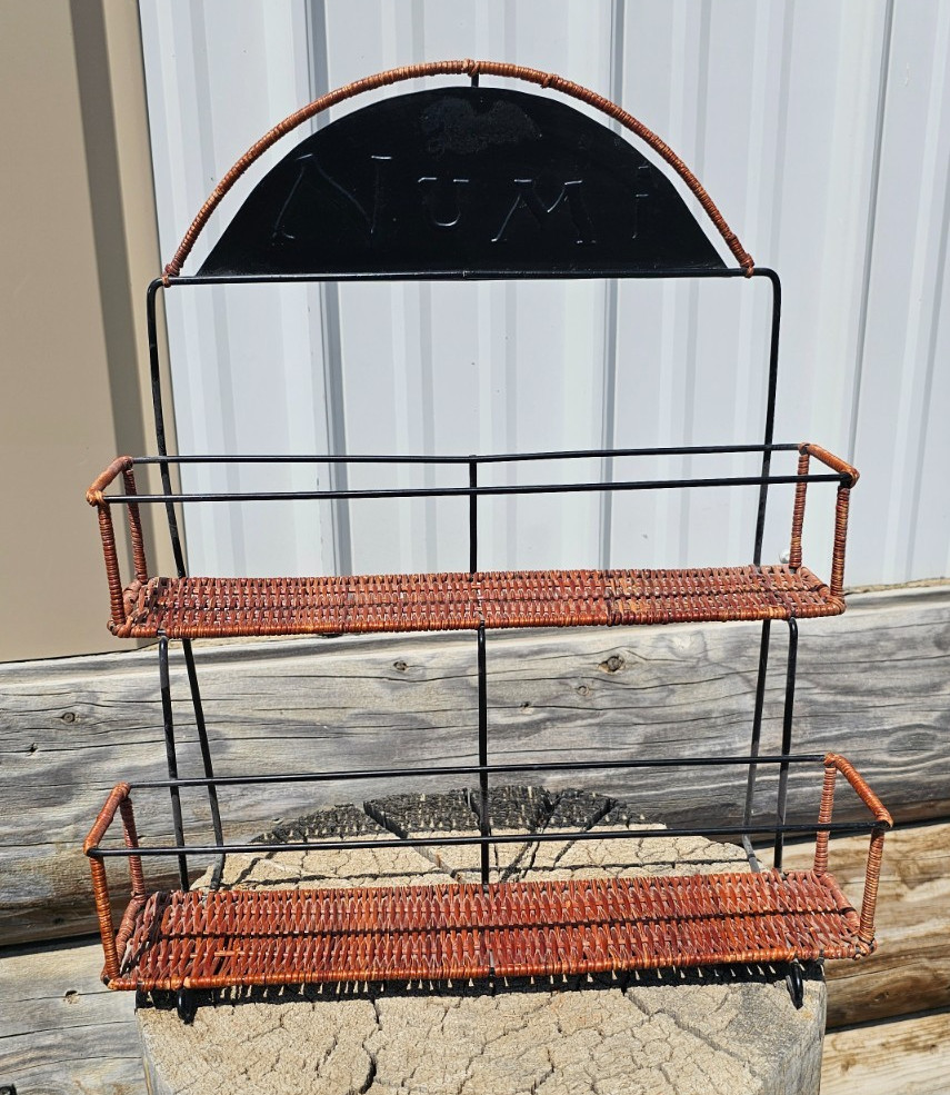 NUMI Organic Tea Box Store Display Metal Wire Rack Tiered Ratan advertising