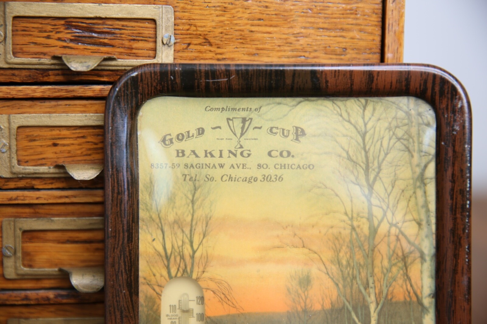 Vintage Gold Trophy Cup Baking Co Chicago Advertising Thermometer kitchen sign