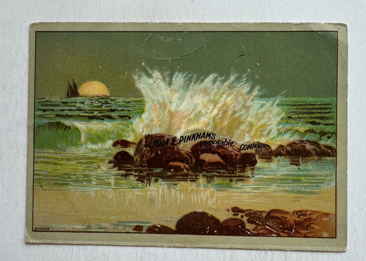 ca 1880s Victorian Trade Card Lydia E Pinkham’s Vegetable Compound ocean scene