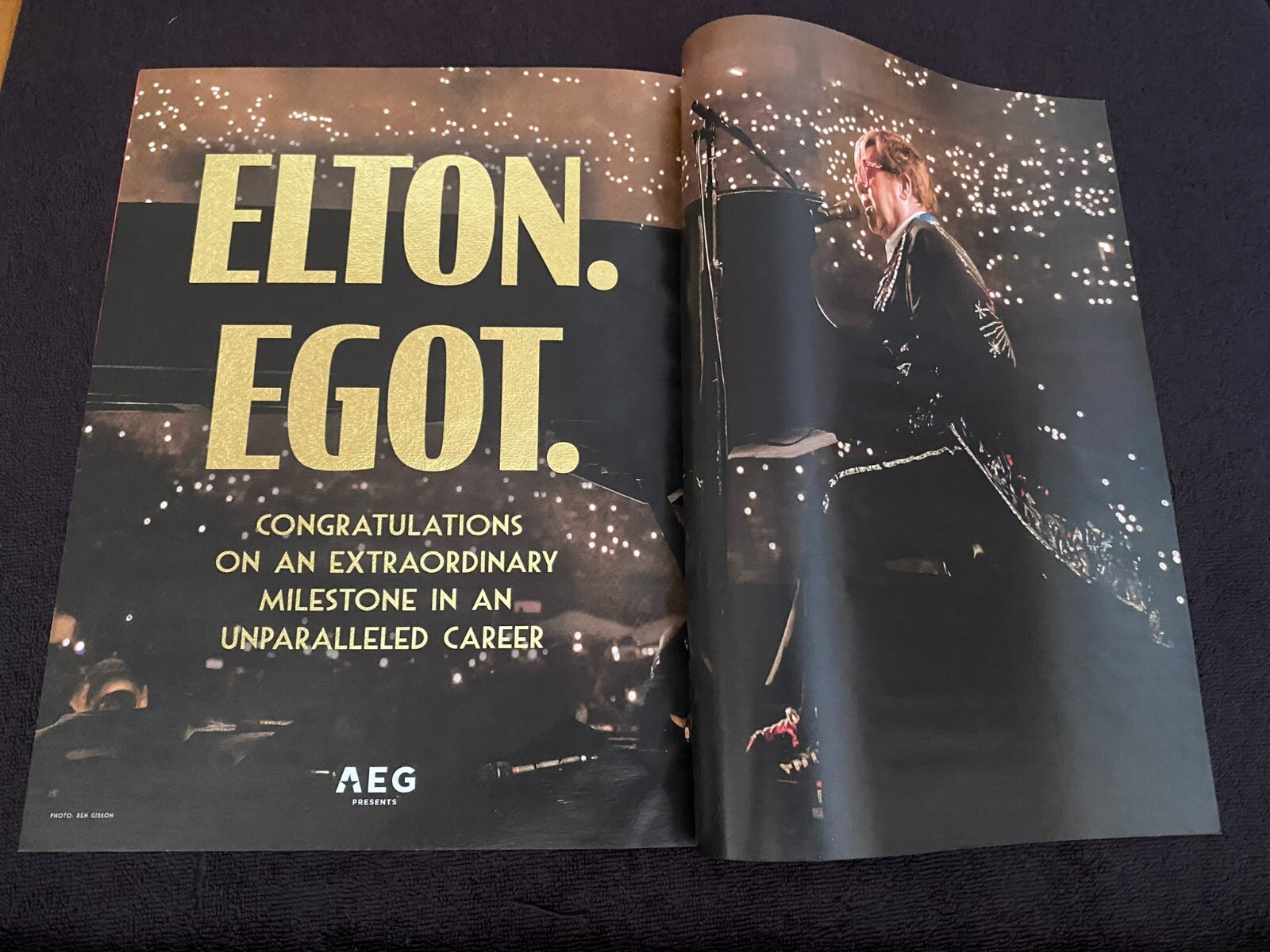 ELTON JOHN 2024 congrats ad for winning EGOT – Emmy, Grammy, Oscar, Tony Awards