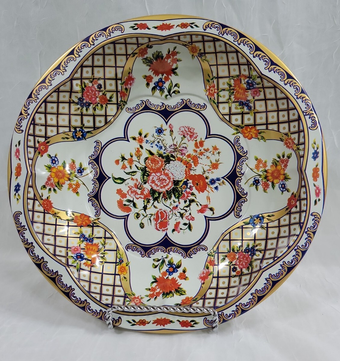 Vintage Blue Gold Floral Tin Bowl Plate The Tin Box Co. of America 10.5” w/ Tag