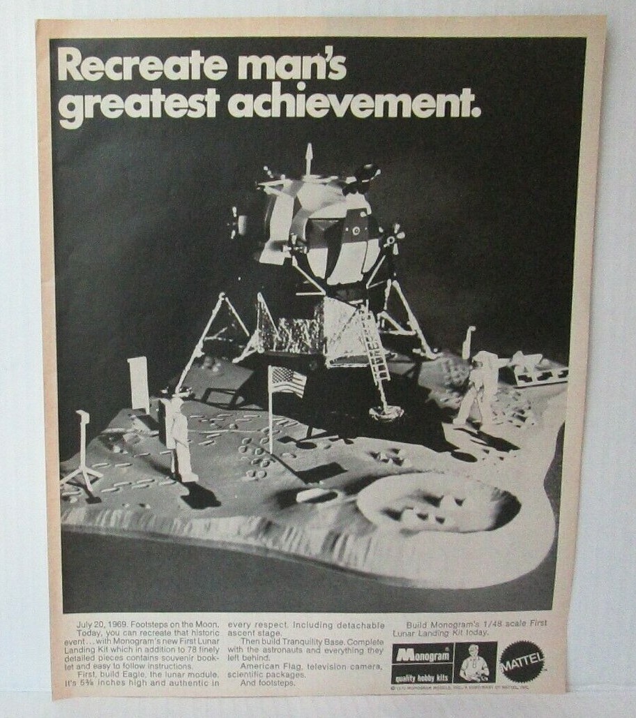 1970 MOON LUNAR LANDING MONOGRAM MODEL KIT 1970’s 10″ X 12.25″ Magazine Ad LM49