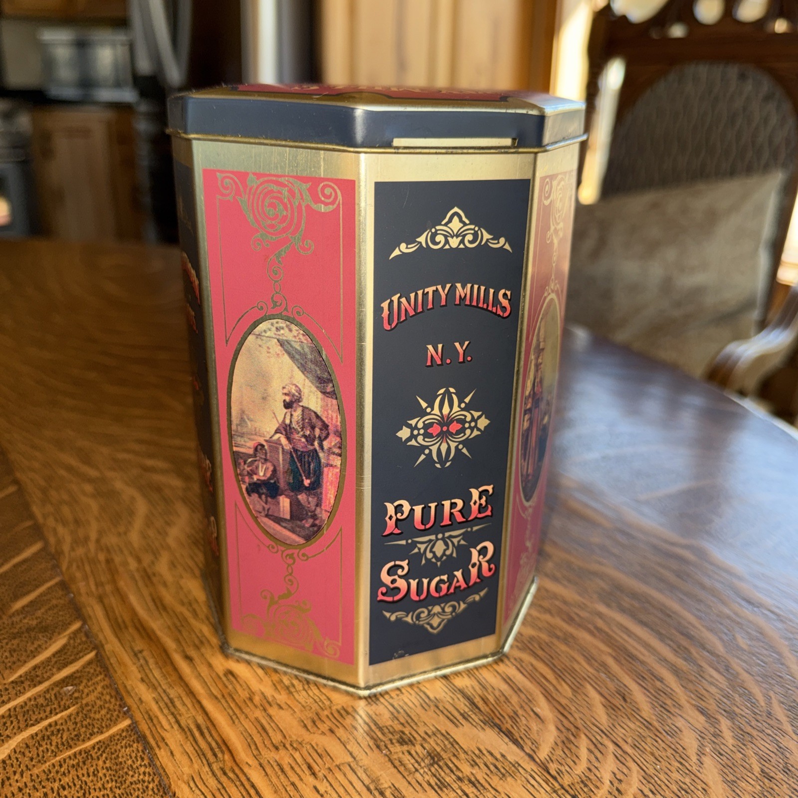 Vintage 6.5” J.R. Anthorn & Co. Pure Sugar Tin Unity Mills New York Advertising