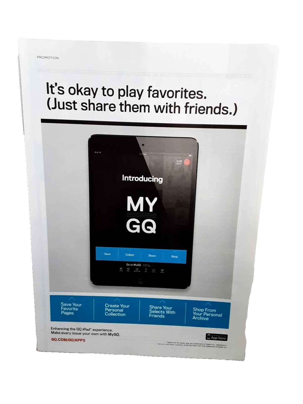 2013 GQ Print Ad My GQ App iPad Magazine Promotion Share Favorites