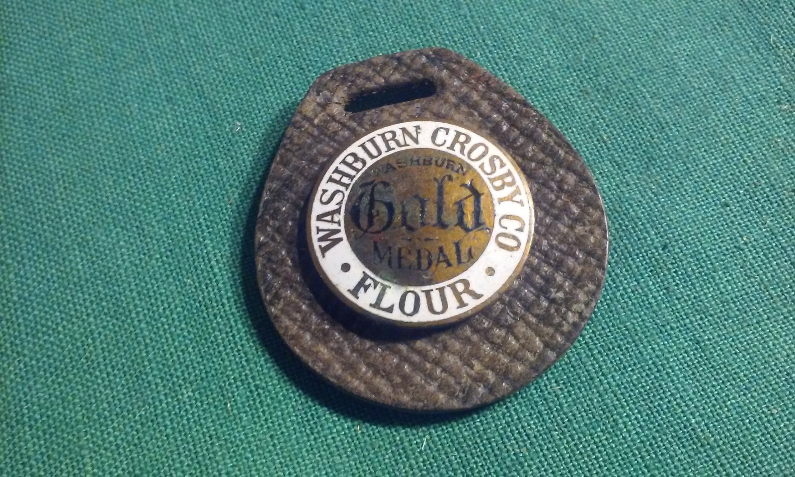 Vintage Washburn Crosby Co Gold Medal Flour Advertising Leather & Brass Fob