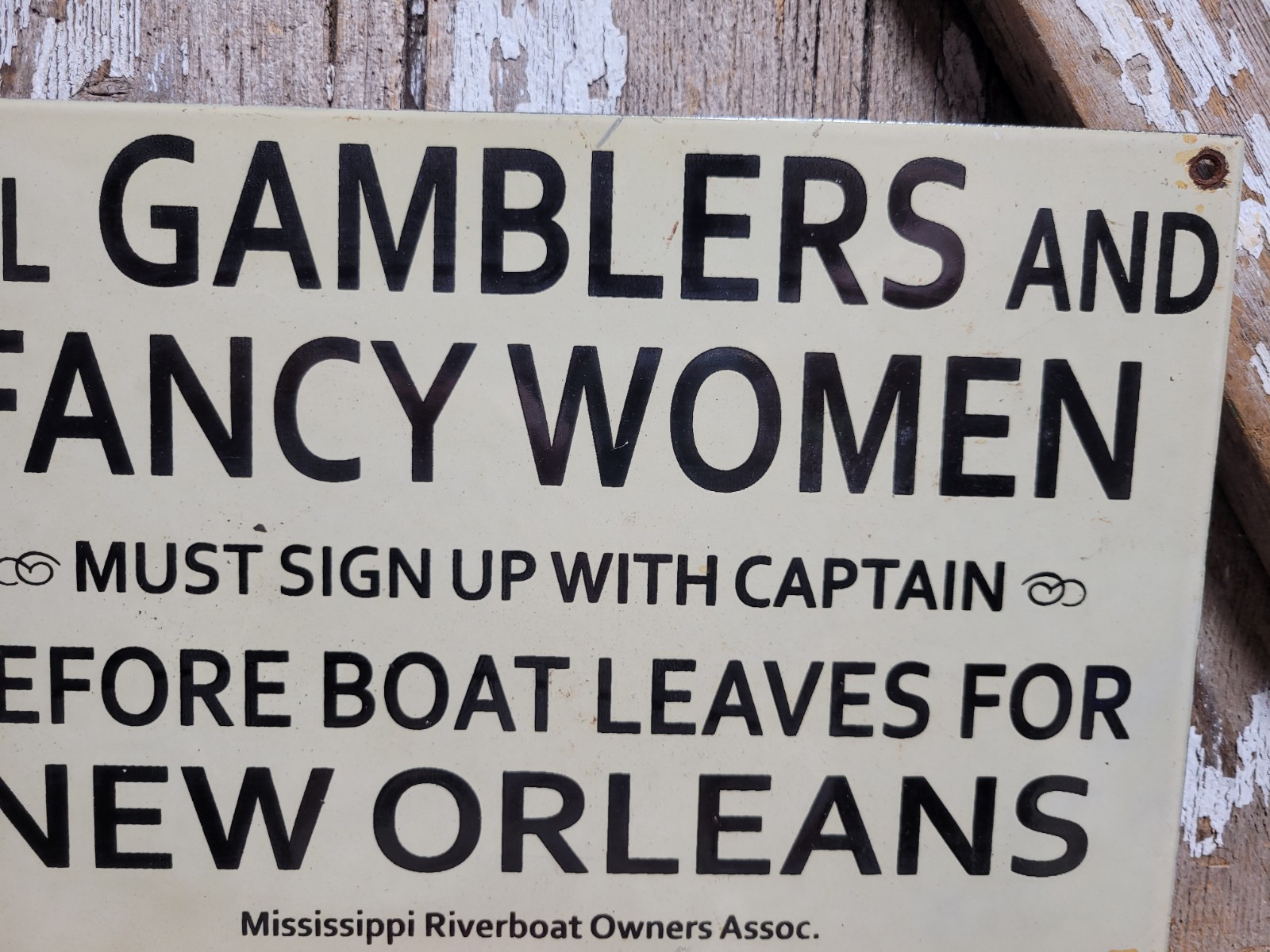 VINTAGE BROTHEL PORCELAIN SIGN RARE OLD GAMBLING RIVER BOAT MISSISSIPPI CASINO