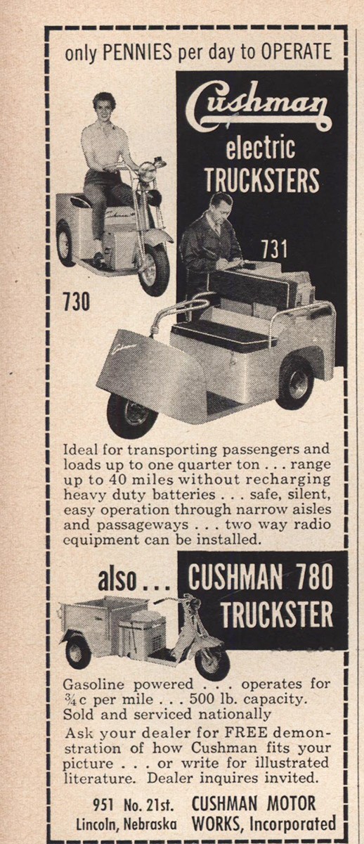 1956 Cushman Motors: Electric Trucksters Vintage Print Ad