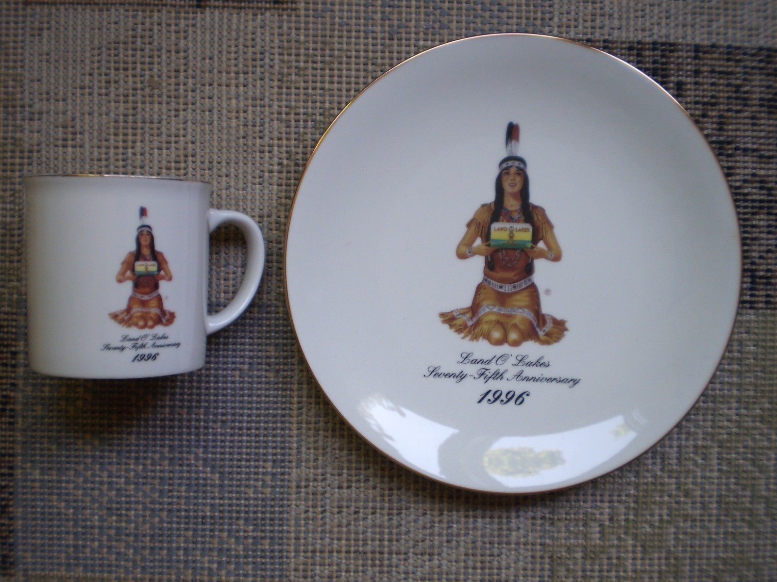 1996 Land O Lakes 25th Aniversary Ivory China Plate and Cup Maiden Holden Butter
