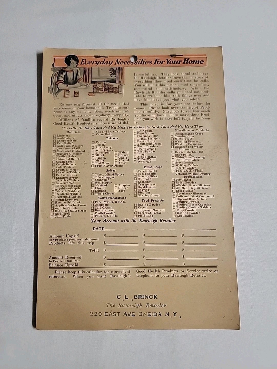 RARE 1928 RAWLEIGH’S CALENDAR, ALMANAC AND CATALOG WALL ADVERTISING VINTAGE
