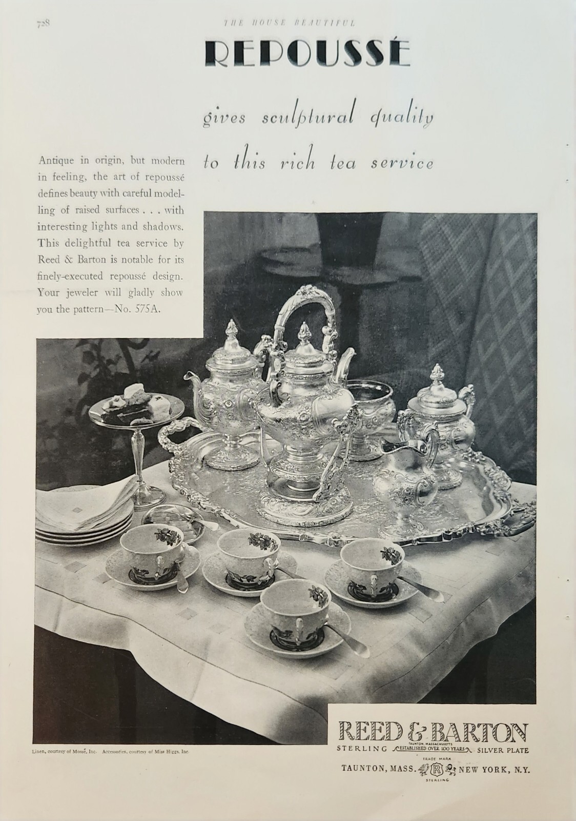 1930 Reed & Barton Sterling Silver Plate Vintage Ad Repousse